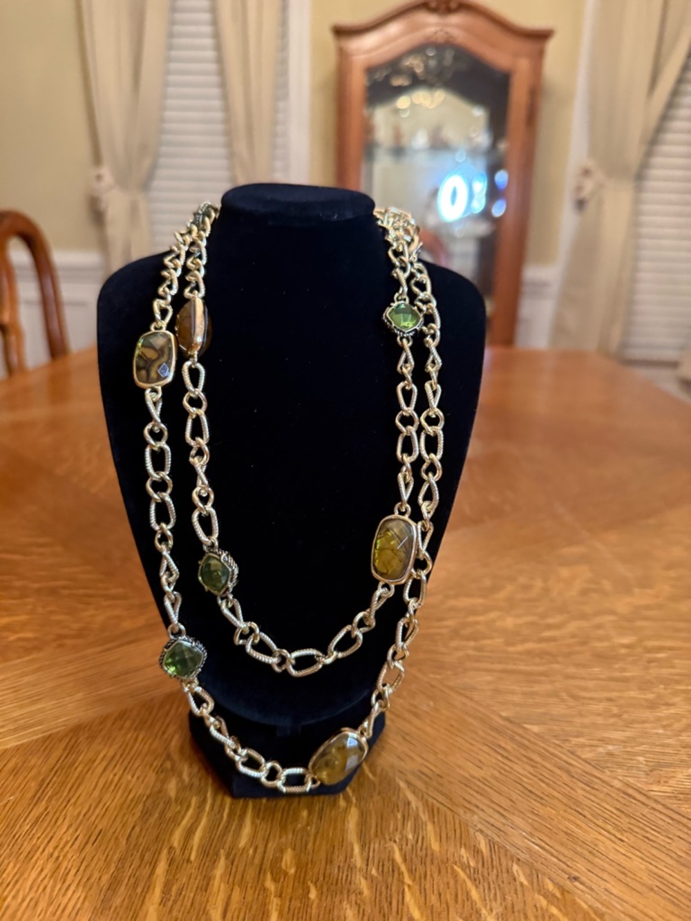 Jones of New York Chain Necklace with Green and Amber Gemstone Accents